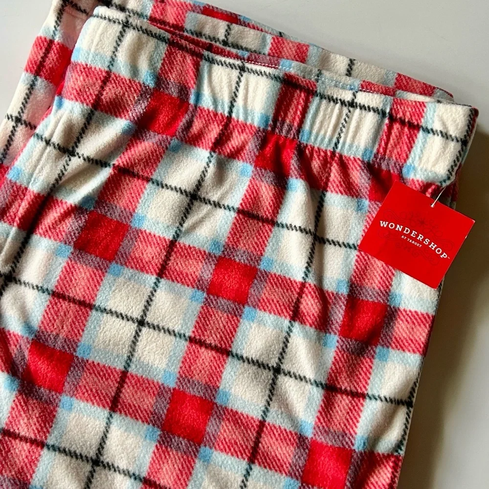 Wondershop Microfleece Plaid Christmas Pajama Lounge Pants Red White Blue Black